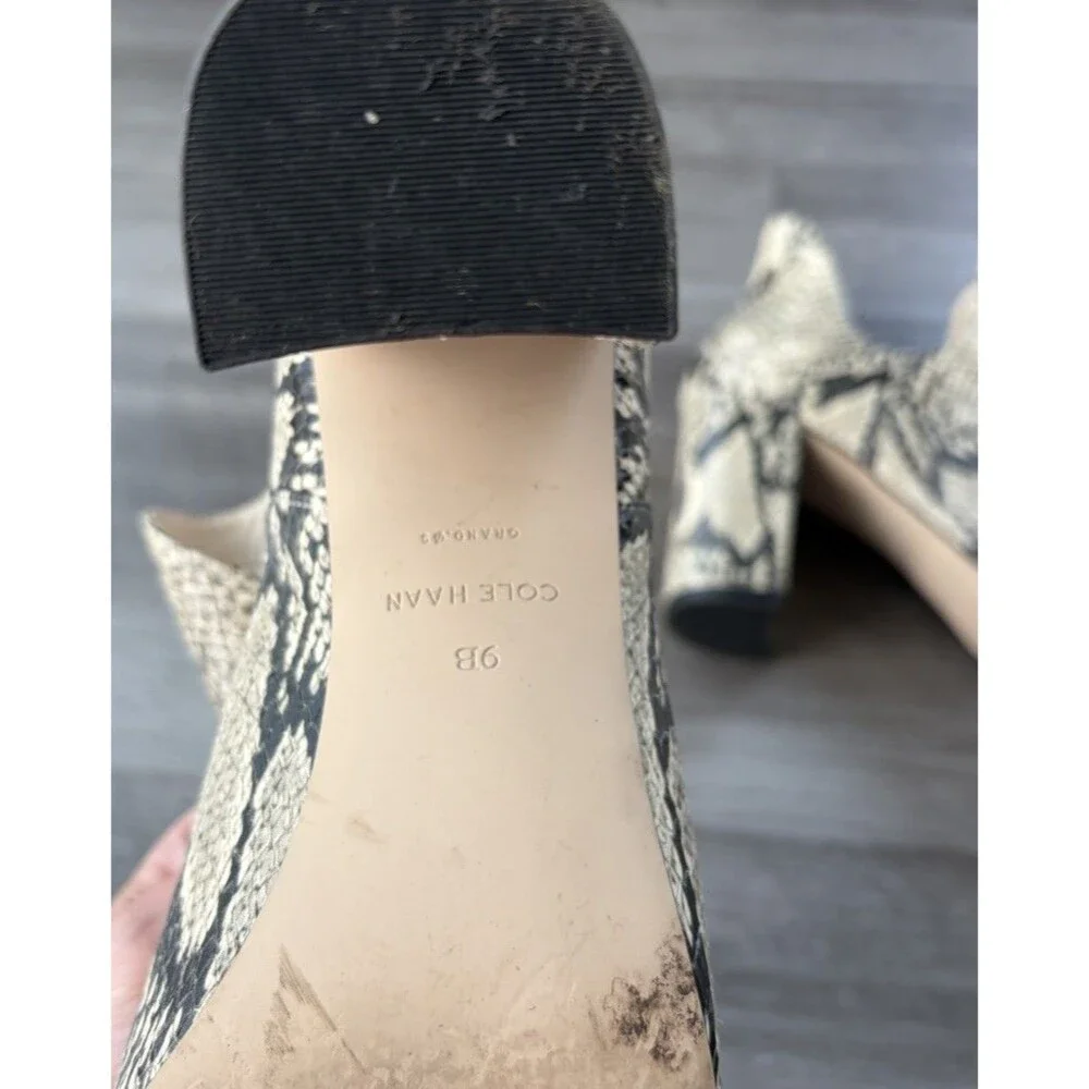 Cole Haan Electa Womens 9 Snake Print Leather Peep Toe Block Heel Pumps Booties